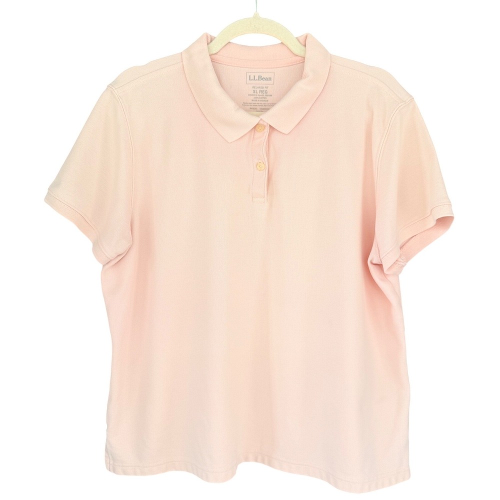 C2‎ L.L.Bean Polo Shirt Light Pink Relaxed Fit Preppy Short Sleeve Cotton XL